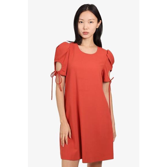 See by Chloe Dress Keyhole Tie Puff Sleeve Shift Mini Pepper Red Size 12 - Picture 1 of 10